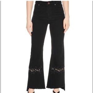 Sandro Tori lace cut out  asymmetrical black flare leg jeans eu 38 us M